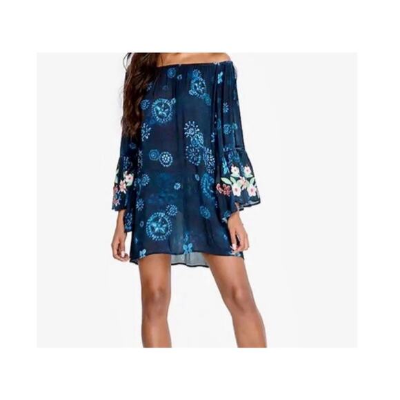 Johnny Was Tops - Johnny Was Off Shoulder Annia Cover Dress Tunic L Embroidered Flare